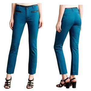 ANTHROPOLOGIE CARTONNIER | Green Jacquard Charlie Ankle Cotton  Pants Size 8